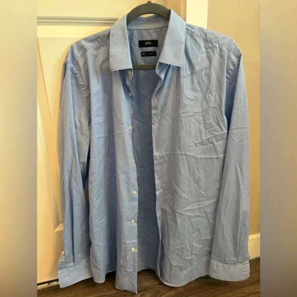 Boss Hugo Boss Light Blue Men’s Slim Fit Button Up Shirt Size 41 16 - Picture 1 of 4
